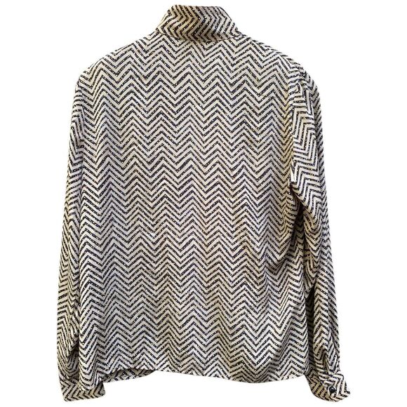 Vintage Helen Fabricant Blouse 10 Chevron Print 80s Office Shoulder Pads Beige - Picture 7 of 12